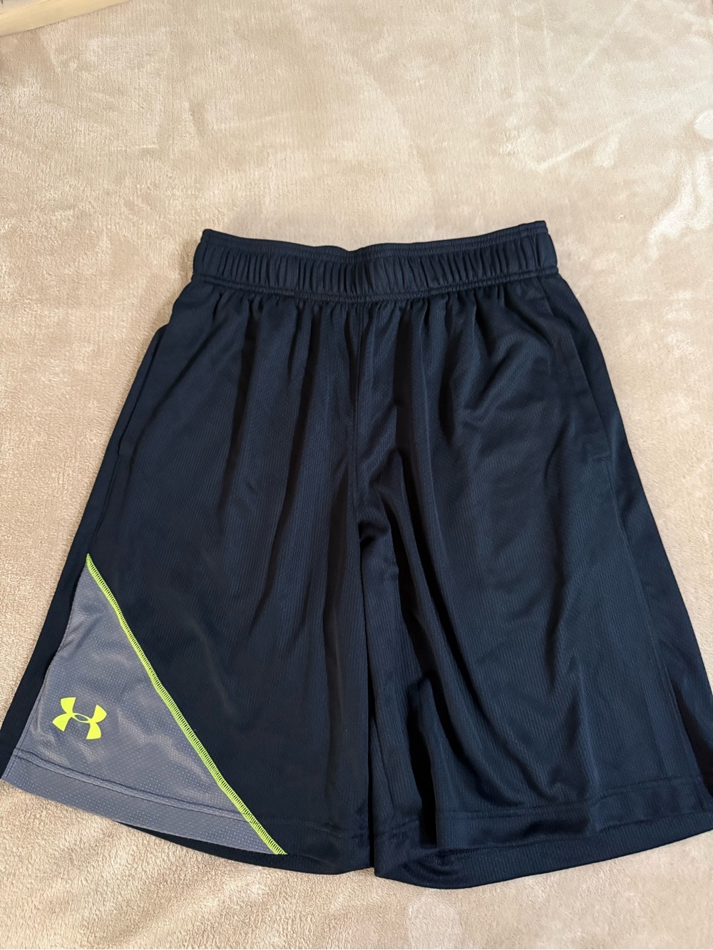Under Armour Men’s Black Athletic Shorts with Neon Lime Trim